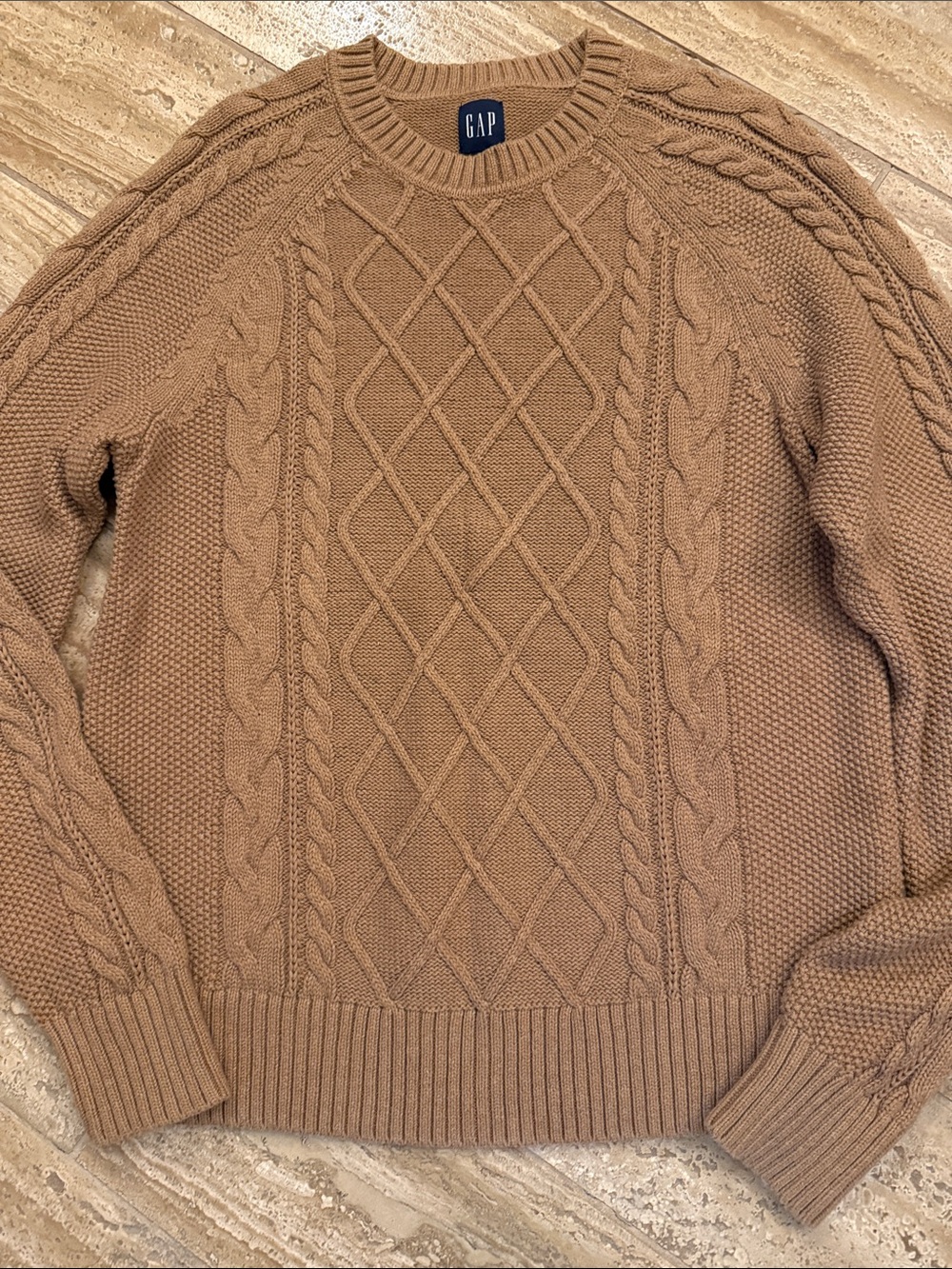 Gap Women’s Oversized Cable Knit Crewneck Sweater - Camel Brown Medium Tall